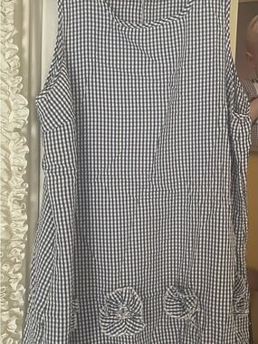 SHEIN Navy and White Gingham Tank Dress with Rosette Details